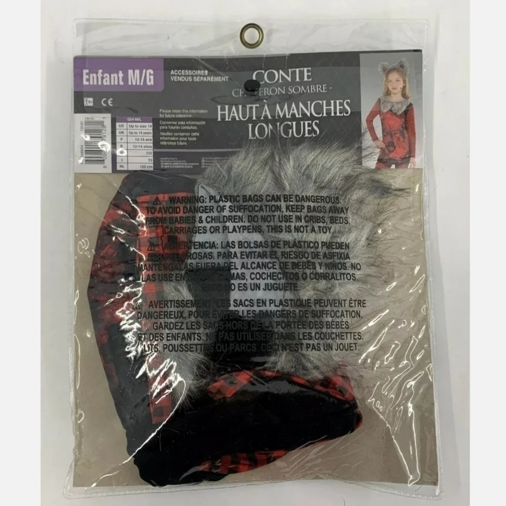 NWT Storybook Dark Riding Hood Long Sleeve Top Child M/L Wolf Halloween Costume